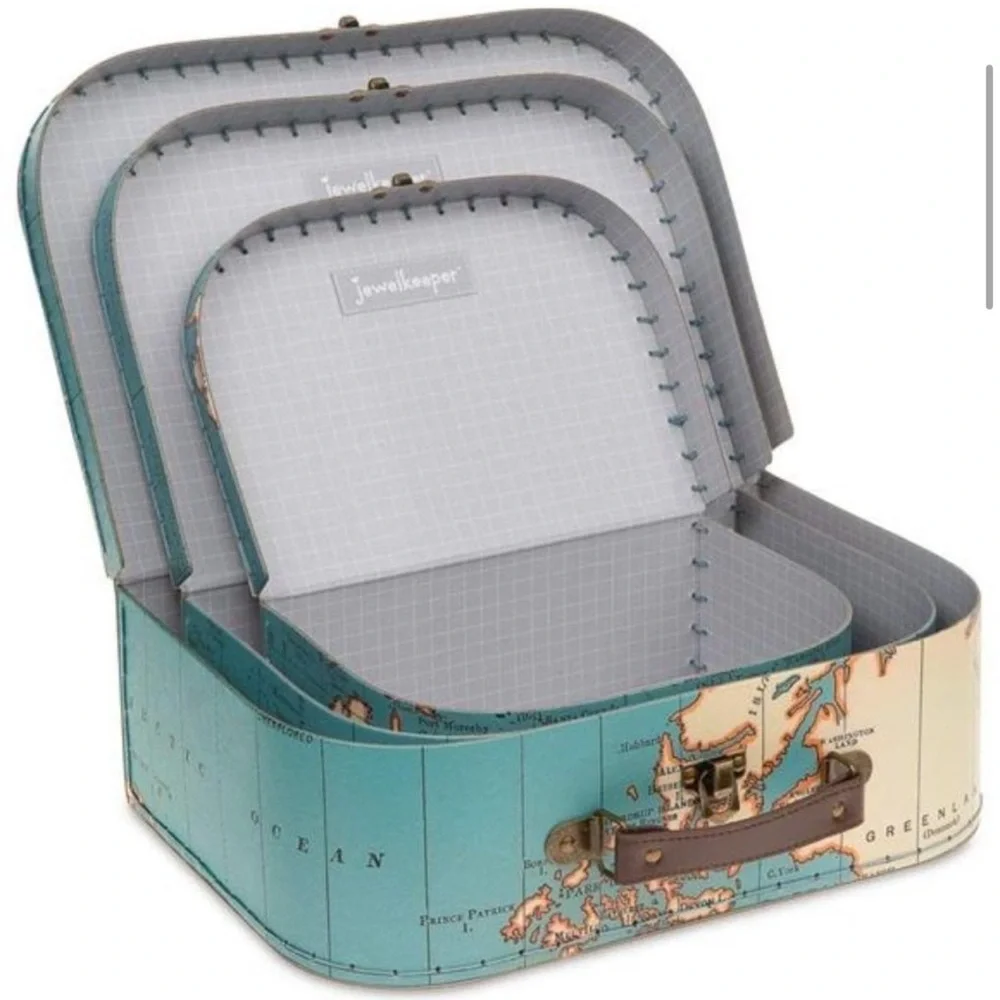 Jewelkeeper Paperboard Suitcases, Set of 3 – Vintage Decorative Storage Box